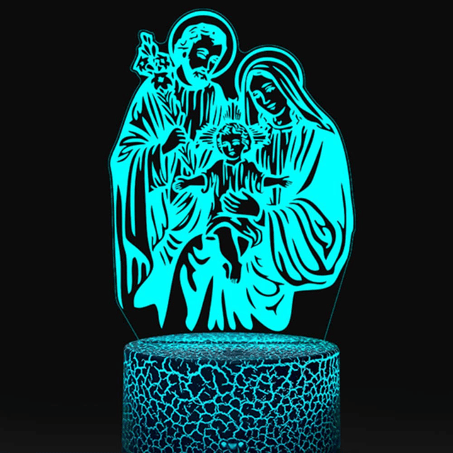 3D Virgen María Luz de Noche Lámpara LED Ilusión 7 Cambio de