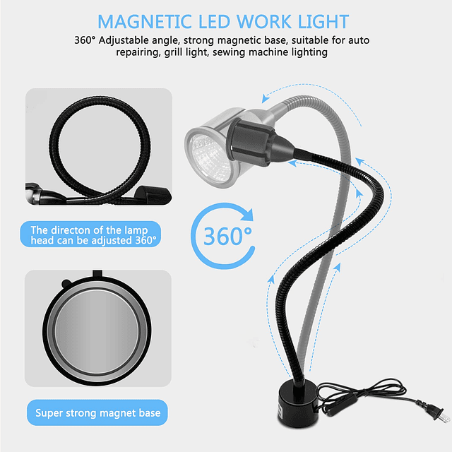 Luz de trabajo LED magnética con cuello de cisne flexible y