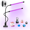 Luz LED UV de doble cabezal con USB, luz UV regulable de 395