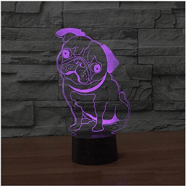 3D lindo perro pug animal luz nocturna control remoto interr