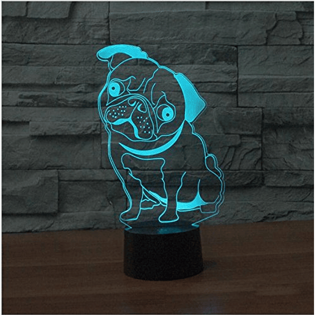 3D lindo perro pug animal luz nocturna control remoto interr