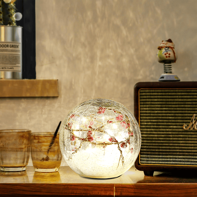 Lámpara de mesa de cristal con forma de bola de cristal, luz