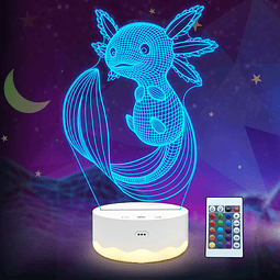 Axolotl Luz nocturna, lámpara de ilusión 3D con control remo