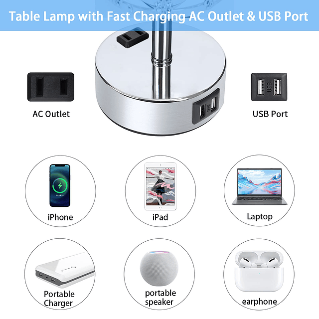 AWEHIRU Touch USB Lámpara de mesa de cristal – Lámpara de me