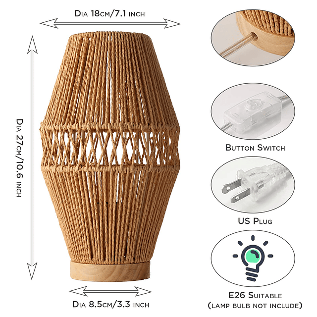 Lámparas de mesa de ratán bohemias, lámpara de noche bohemia