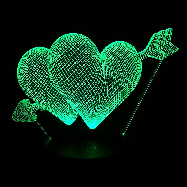 7 colores cambian fantasía 3D corazón luz nocturna LED USB e