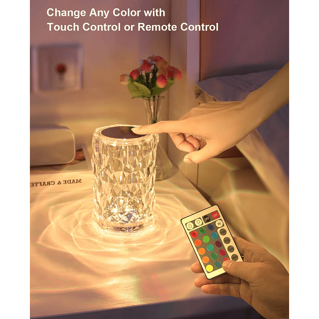 Lámpara de mesa de cristal RGB que cambia de color, luz noct