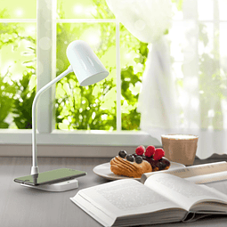 Lámpara de escritorio LED con cargador inalámbrico, altavoz