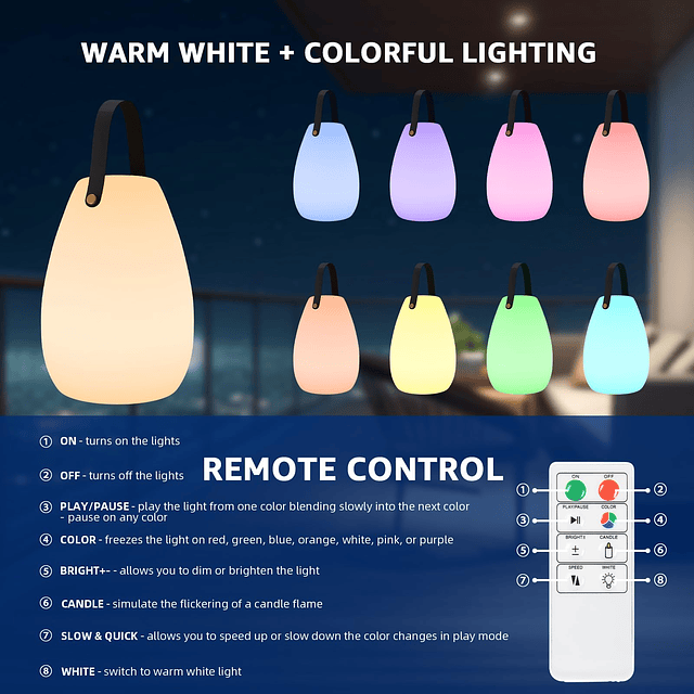 Lámpara de mesa portátil para interior/exterior recargable i