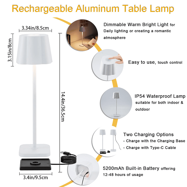 Lámpara de mesa inalámbrica para exteriores impermeable IP54