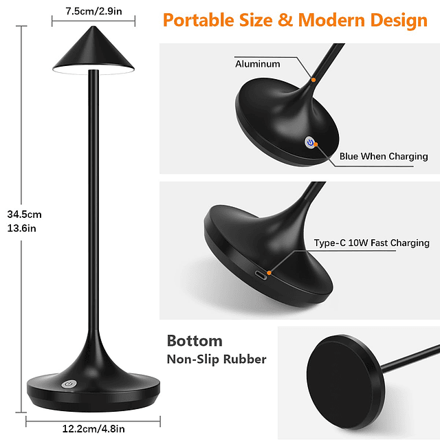 Lámpara de mesa LED inalámbrica, 6000 mAh, lámpara de mesa r