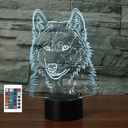 Luz nocturna con cabeza de lobo 3D, control remoto, mesa tác