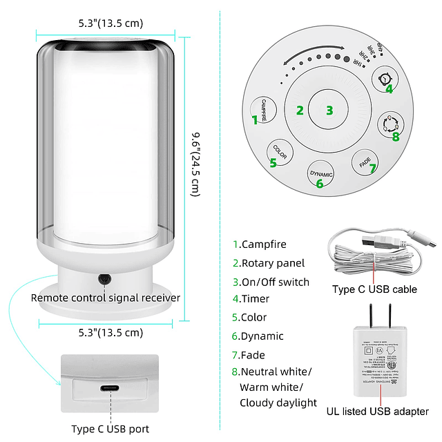 Lámpara de mesita de noche con control remoto, lámpara de es