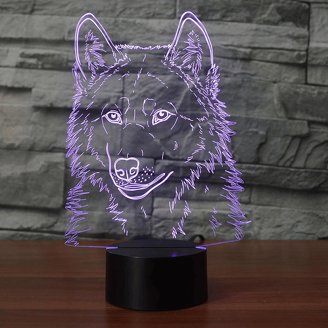 Luz nocturna con cabeza de lobo 3D, control remoto, mesa tác