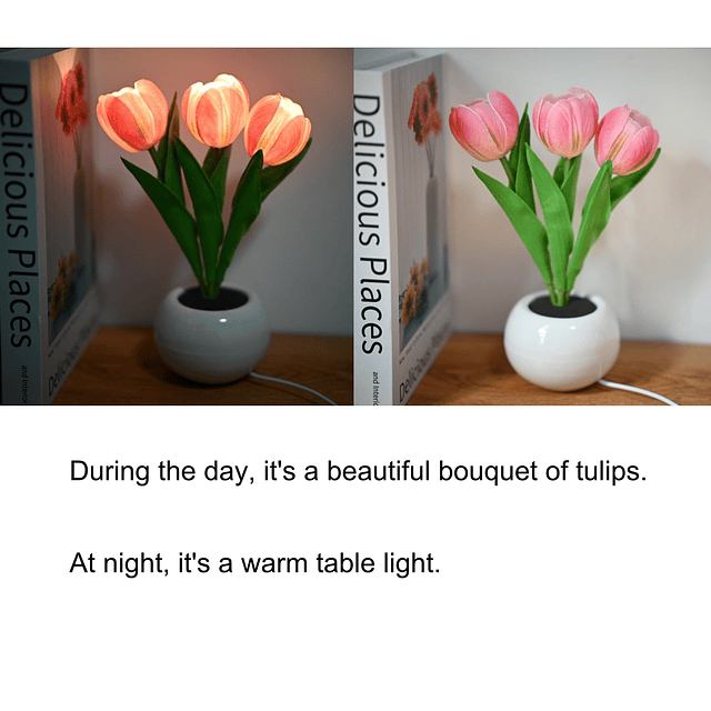 Lámpara de tulipán, lámpara de mesa con luz de flores artifi