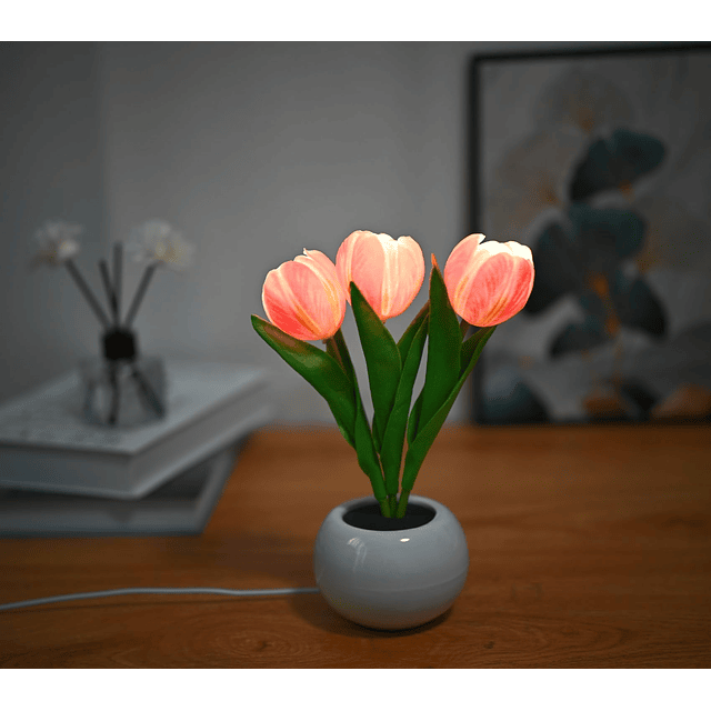 Lámpara de tulipán, lámpara de mesa con luz de flores artifi