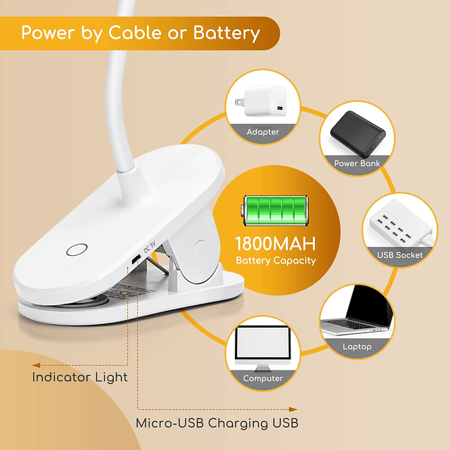 Lámpara de escritorio con clip, luz de lectura, cuello de ga