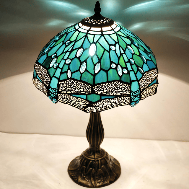 Lámpara Tiffany Verde Azul Vidrieras Estilo Libélula Lámpara