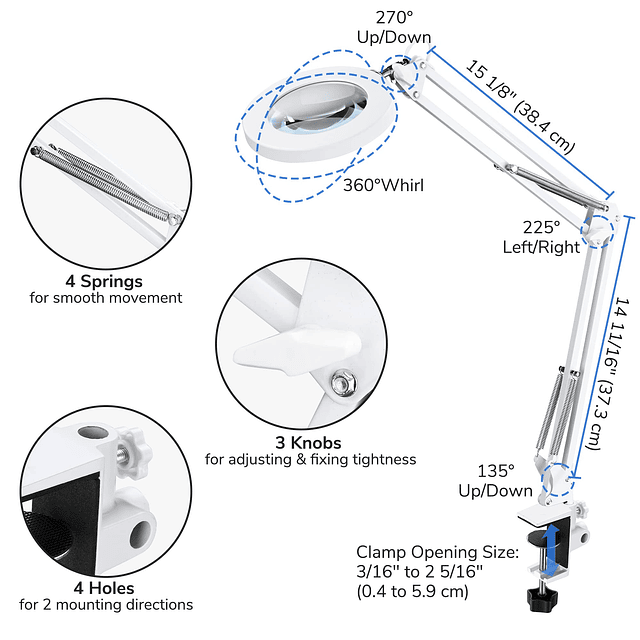 Lámpara de Escritorio con Lupa 5X con luz LED Abrazadera de