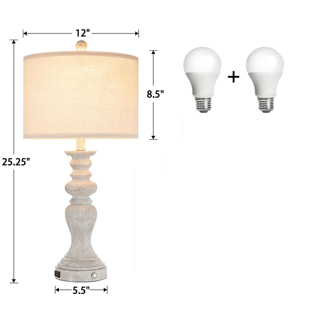 Lámpara de mesa de resina de 25,25 pulgadas, juego de 2 lámp