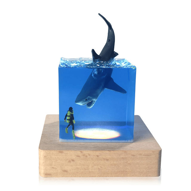 Lámpara de mesa con luz nocturna Shark Diver, lámpara de tib