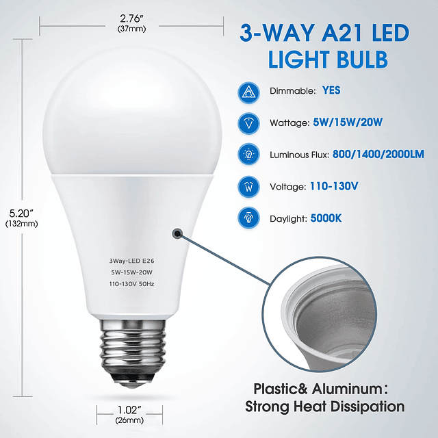 Bombillas LED de 3 vías equivalente a 50-100-150W luz blanca