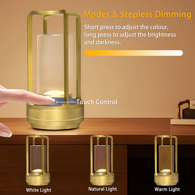 Lámpara de mesa inalámbrica portátil, lámpara de linterna de