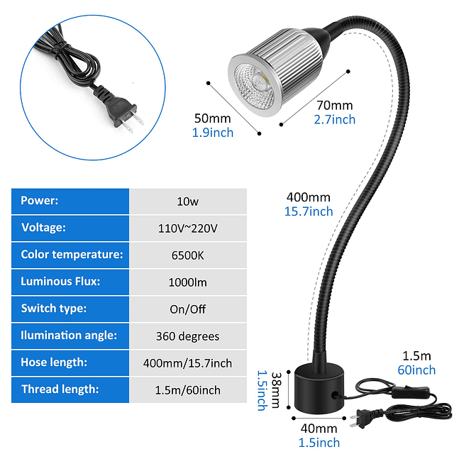 Luz de trabajo LED para máquina magnética de 10 W con cuello