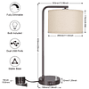 Lámpara de mesa auxiliar con dos puertos USB, lámpara de noc