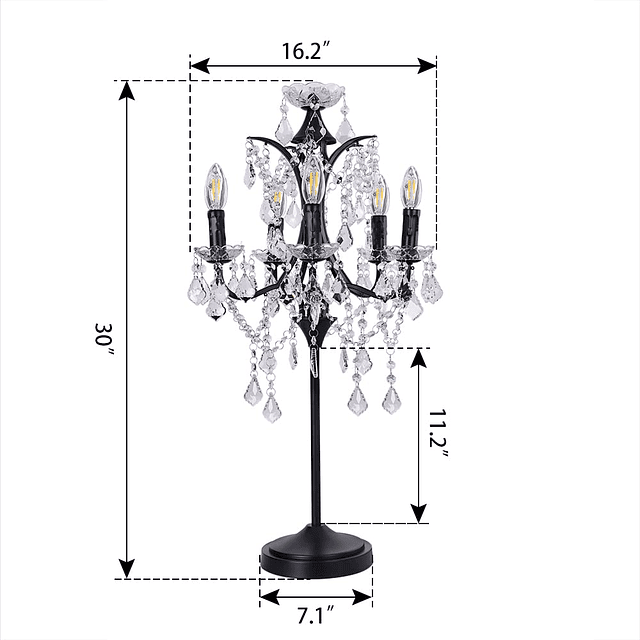 Lámpara de mesa de cristal tradicional de 5 luces, candelabr