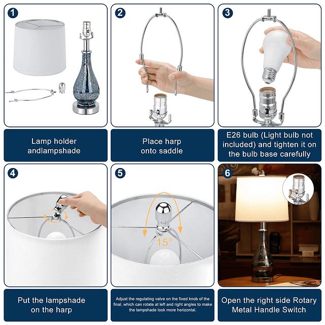 Juego de 2 lámparas de mesa de cristal, modernas lámparas de