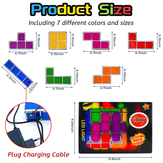 Luz nocturna apilable Tangram, LED 7 colores lámpara de escr