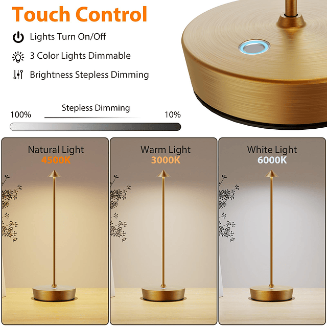 Lámpara de mesa LED inalámbrica recargable, para exteriores,