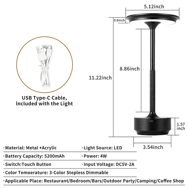 Lámparas de mesa LED inalámbricas recargables Luz con sensor