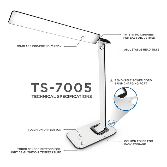 Lámpara de escritorio LED con puerto de carga USB Controles