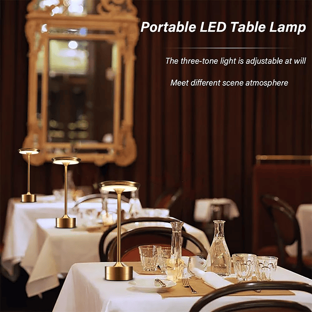 Lámpara de escritorio de metal portátil, lámpara de mesa LED