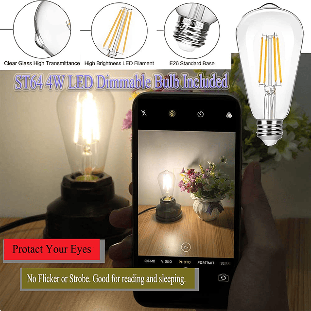 Lámpara de mesa vintage con control táctil, bombilla LED reg