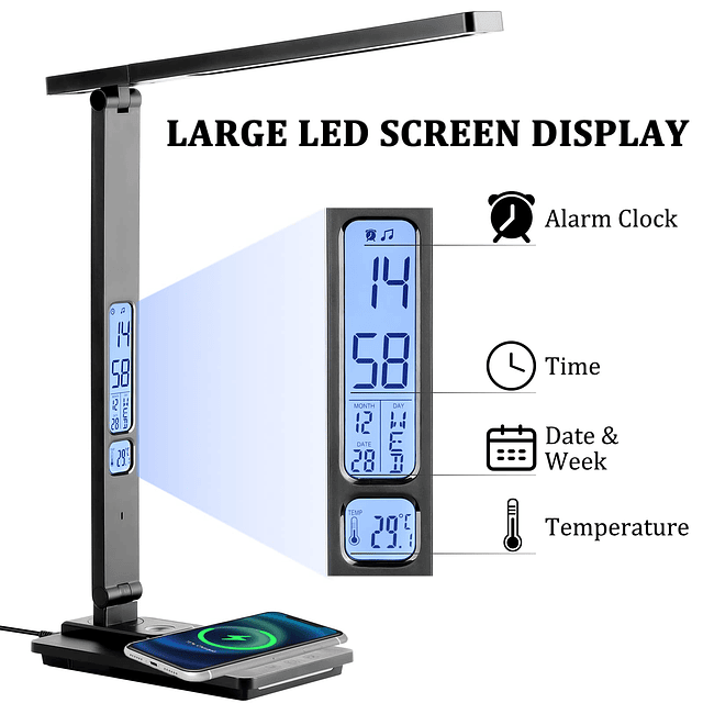 Lámpara de escritorio LED con cargador inalámbrico, lámpara