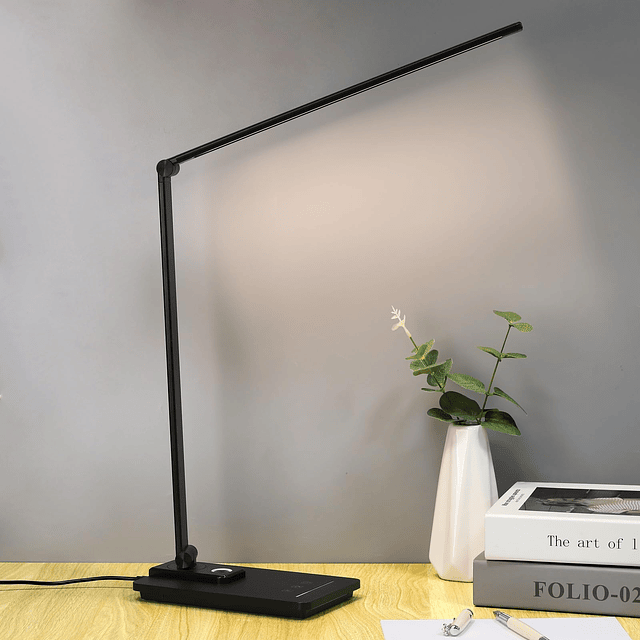 Lámpara de Escritorio LED, Lámpara de Mesa Moderna Negra, Re