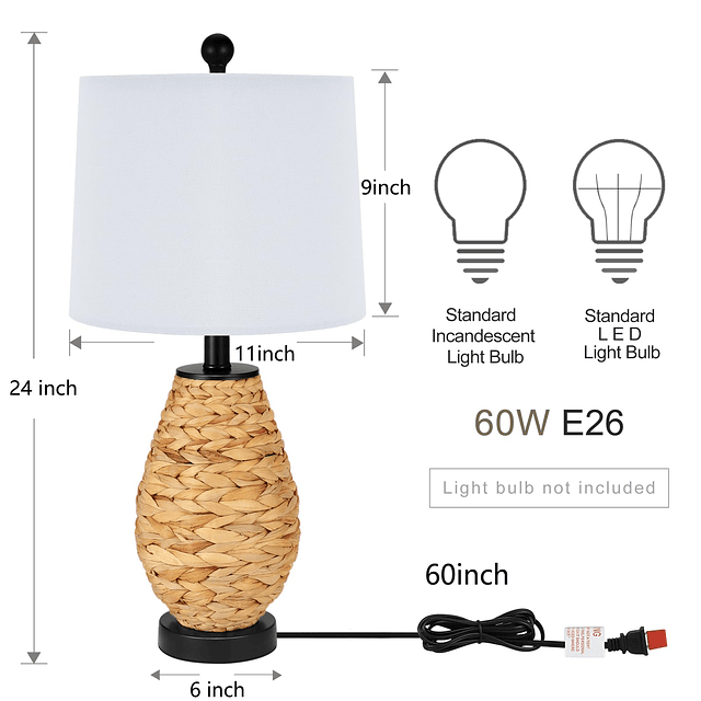 Lámparas de mesa costeras, juego de 2, lámpara de noche teji