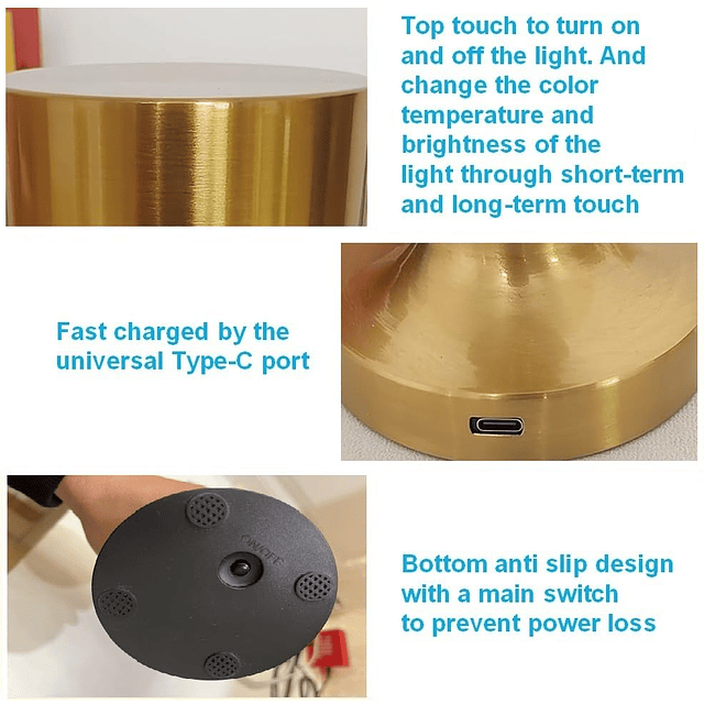 Lámpara de mesa portátil recargable, funciona con pilas, ate