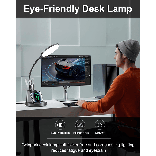 Lámpara de escritorio con cargador inalámbrico para oficina