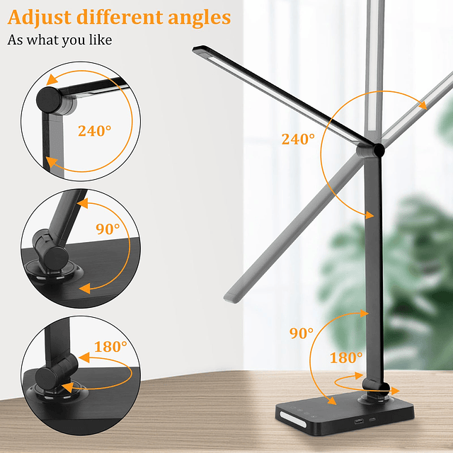 Lámpara de escritorio LED con puertos USB, lámparas de escri