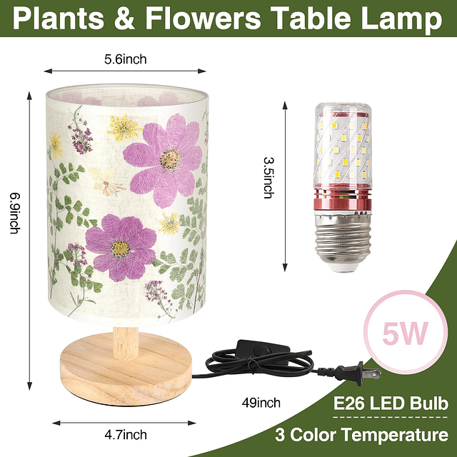 Lámpara de mesa de flores secas 5W LED 3 colores Lámpara de