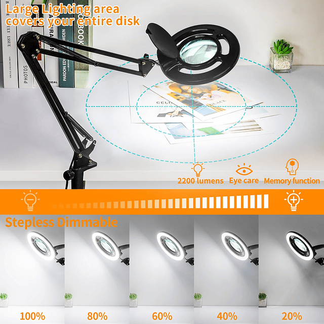 Lupa de 10 aumentos de largo con luz y soporte, lupa con luz