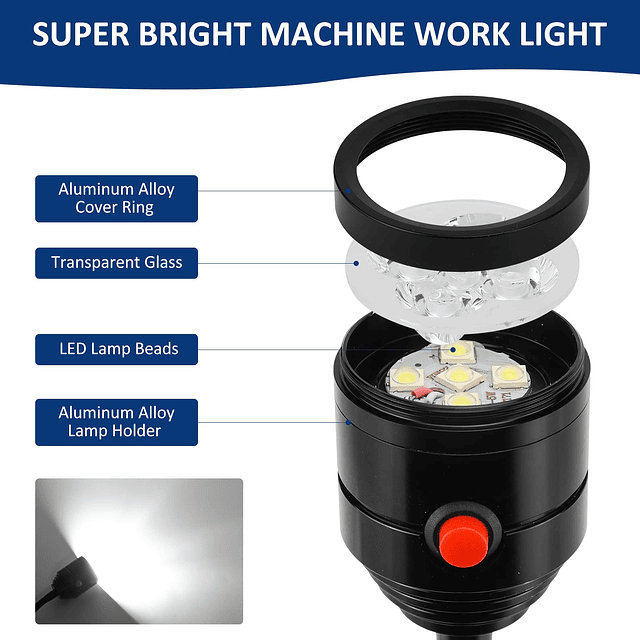 Luz de trabajo magnética, luz LED para máquina con cuello de