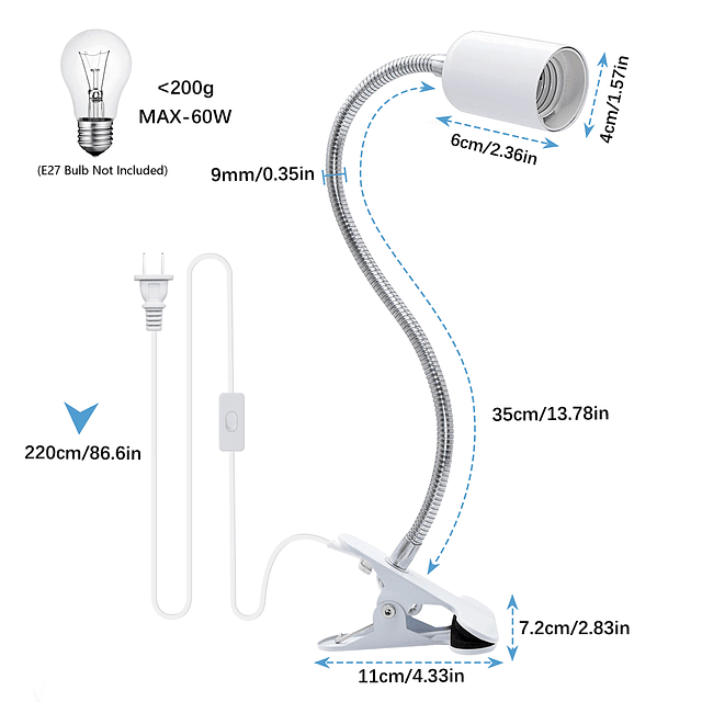 Soporte de lámpara con clip, soporte de bombilla ajustable,