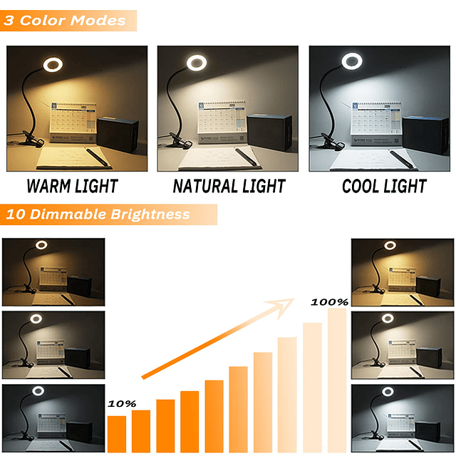 Lámpara de escritorio con adaptador, lámpara de lectura LED