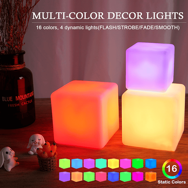 Luz nocturna de cubo LED de 4 pulgadas, 16 cambios de color,