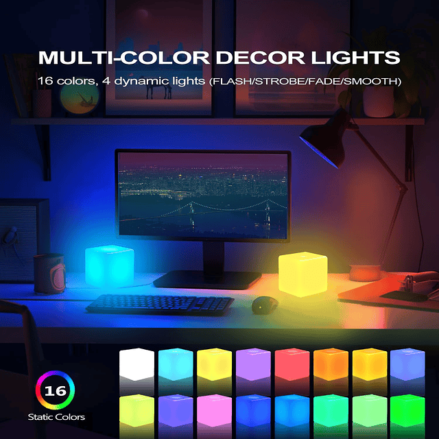 Luz nocturna de cubo LED de 4 pulgadas, 16 cambios de color,